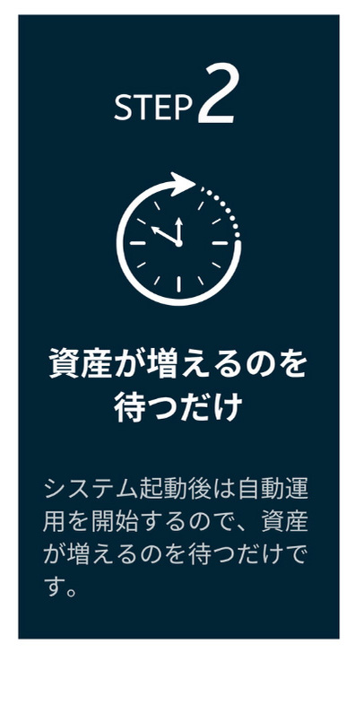 STEP 2 - 資産が増えるのを待つだけシステム起動後は自動運用を開始するので、資産が増えるのを待つだけです。